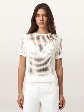 NWT Allsaints Paloma Open Knit T-Shirt Sweater Short Sleeve White XS